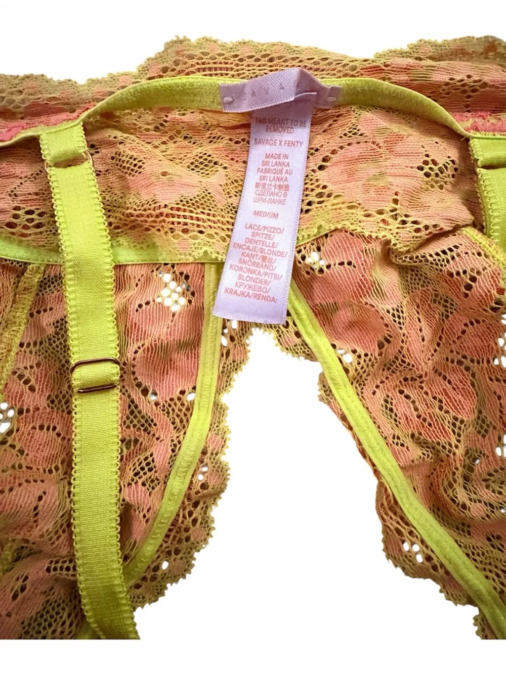 Savage X Fenty Hot Pink & Lime Lace Bralette NWOT Size M